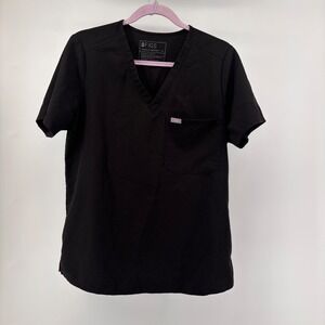 FIGS Black Technical Collection Scrub Top V-Neck Short Sleeve Chest Pocket M